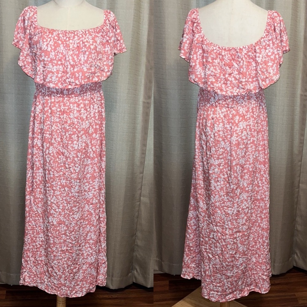 Pink and White Floral Ruffled Maxi Sundress Womens XL